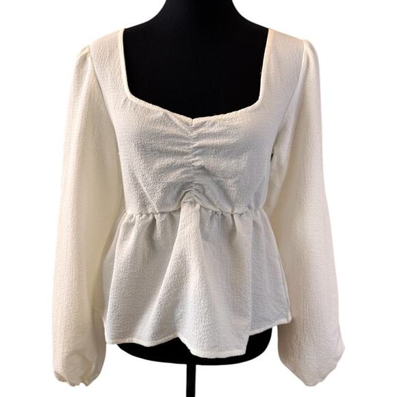 NEW SANCTUARY Anthropologie White Long Sleeve Smocked Back Blouse Size S - Picture 1 of 5